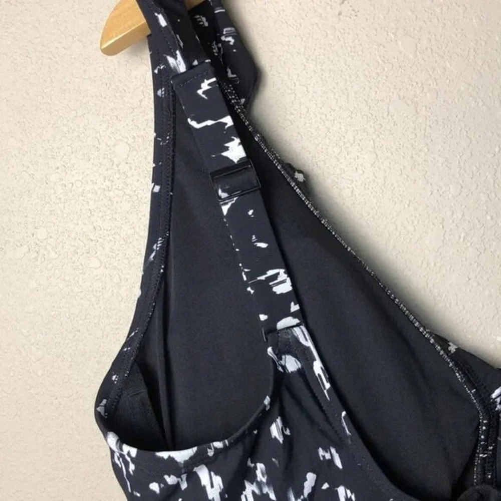 DKNY Women Large Black White Ruffle Neck One Piece‎ Swimsuit Abstract Dot New - Picture 8 of 16